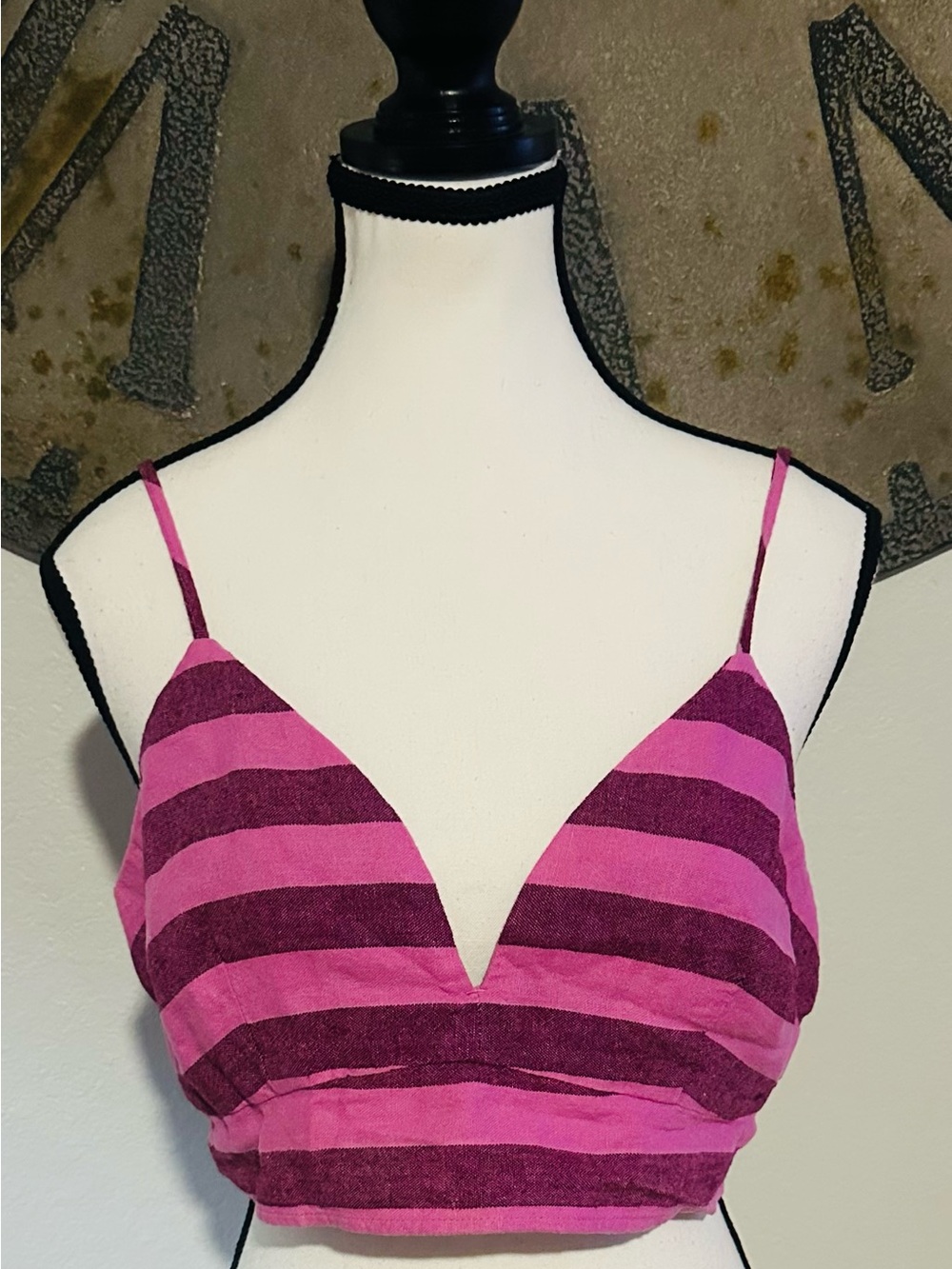 Striped Pink Bralette Linen Crop Top